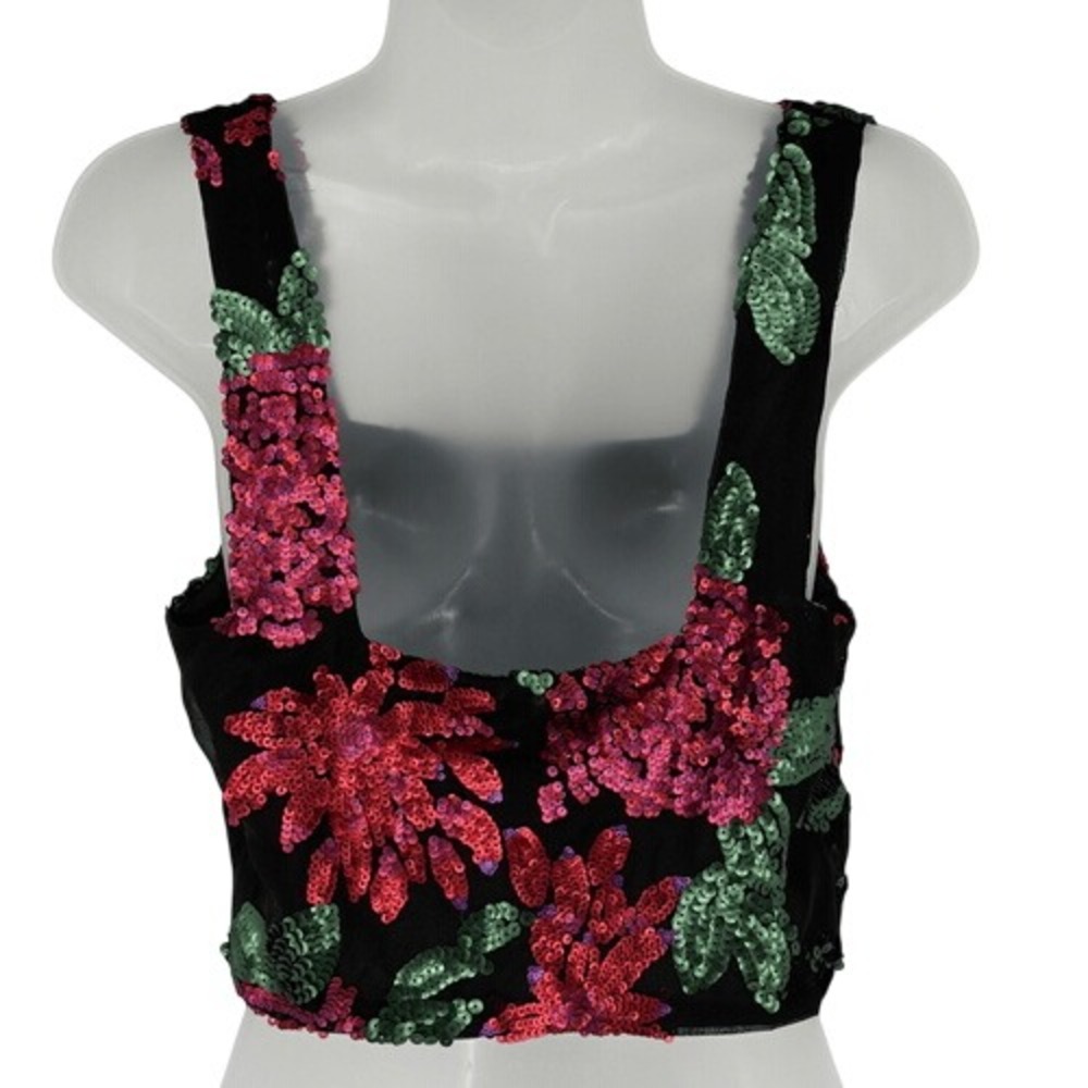 Show Me Your Mumu S Black Floral Sequin Tara Crop Top Festival Party USA Bling - Picture 5 of 8
